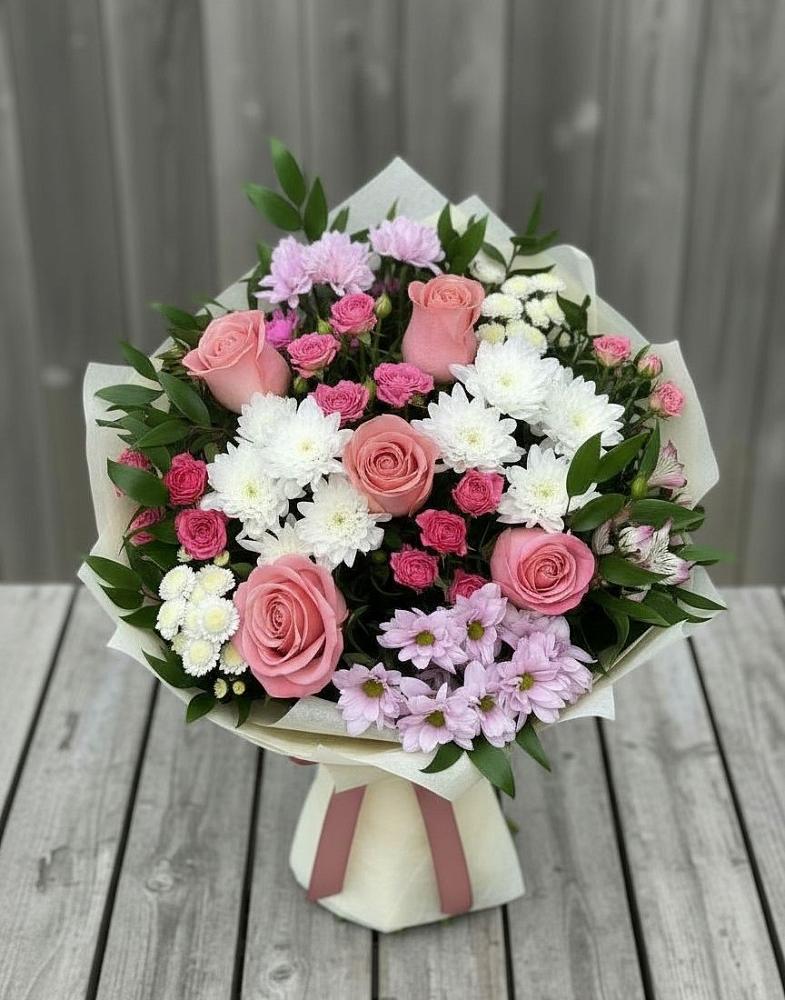 Букет цветов из: Альстромерии, Гвоздики, Розы и Хризантемы в Волгореченске