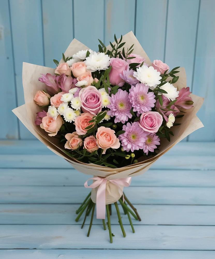 Букет цветов из: Хризантемы, Розы и Альстромерии в Волгореченске