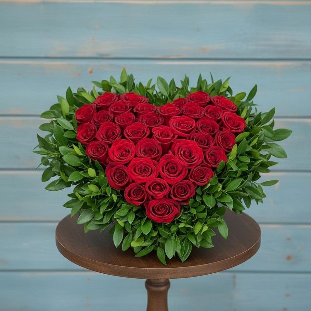 Цветочная композиция из Розы в виде сердца в Волгореченске