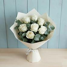 Букет Белые розы в Эвкалипте в Волгореченске